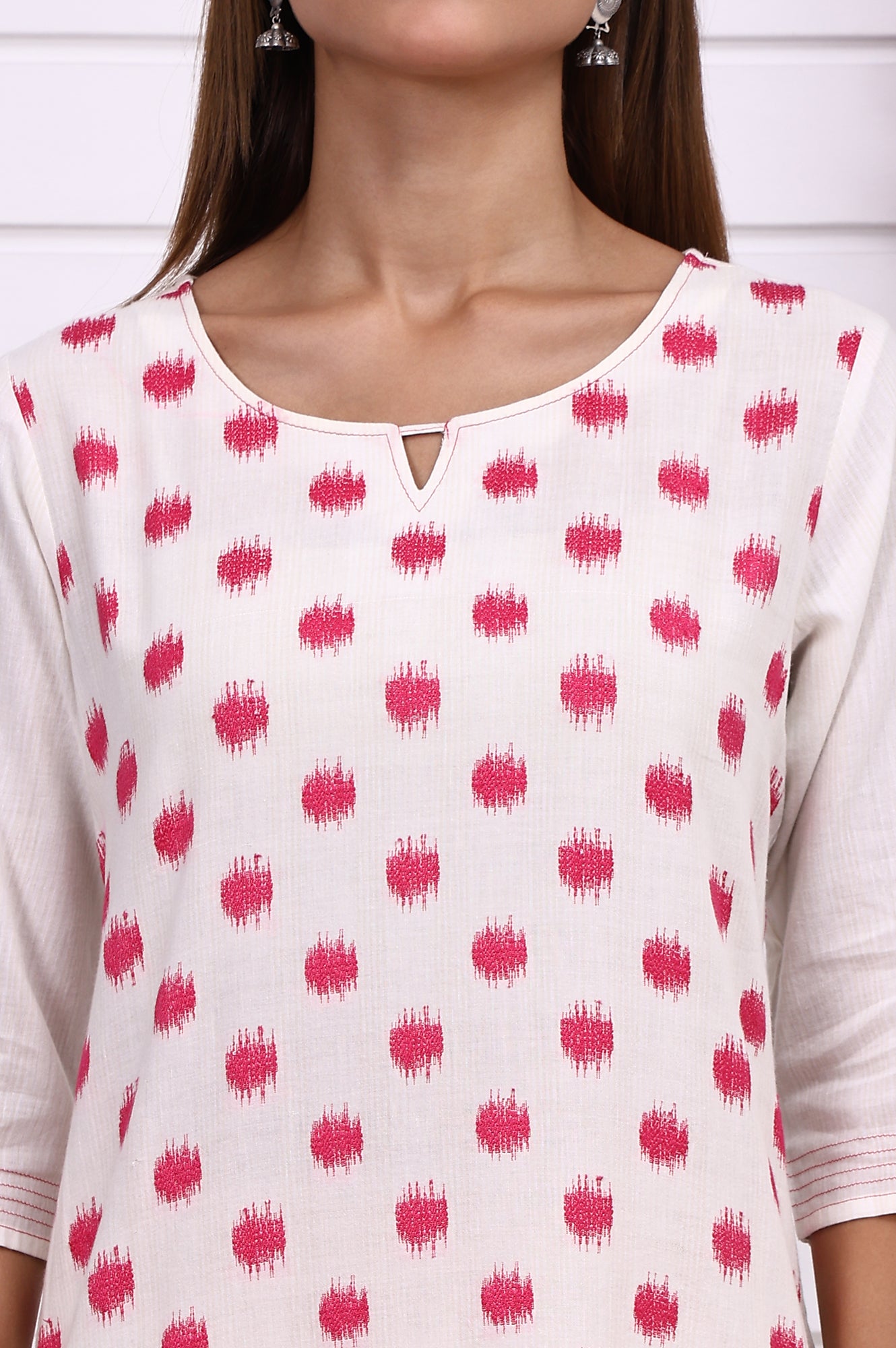 White Geometric Printed Cotton Rayon Straight Kurta