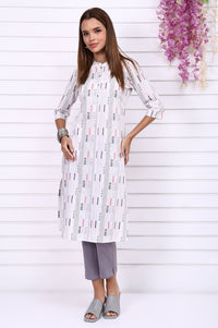 White Yarn Dyed Cotton Raron Printed Straight Kurta