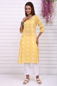Yellow Printed Yarn Dyed Cotton Rayon Straight Kurta