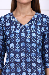 Blue Batik Printed Pure Cotton Straight Casual Kurta