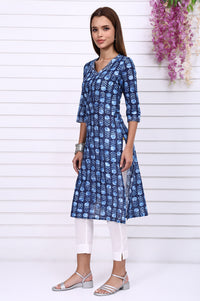 Blue Batik Printed Pure Cotton Straight Casual Kurta