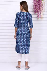Blue Batik Printed Pure Cotton Straight Casual Kurta