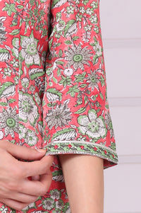 Red Floral Printed Straight Pure Cotton Kurta