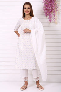 White Thread Embroidered Pure Cotton A-line Kurta