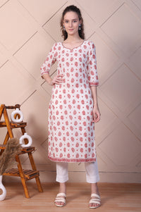 Cream Ethnic Motifs Cotton Blend Straight Kurta