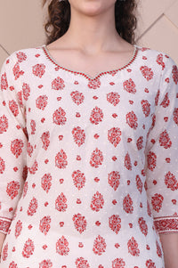 Cream Ethnic Motifs Cotton Blend Straight Kurta