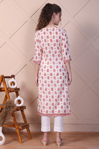 Cream Ethnic Motifs Cotton Blend Straight Kurta