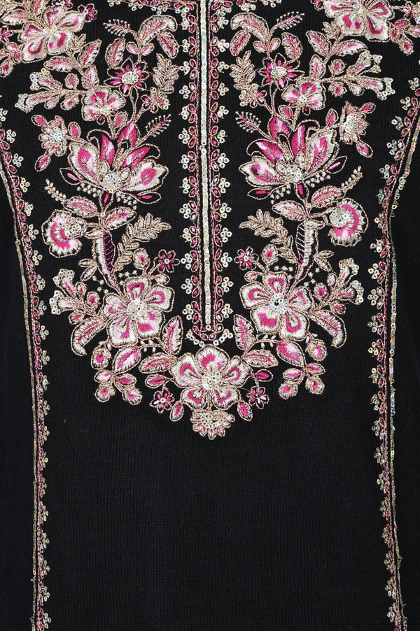 Black Embroidered Acrylic Straight Winter Kurta