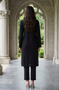 Black Embroidered Acrylic Straight Winter Kurta