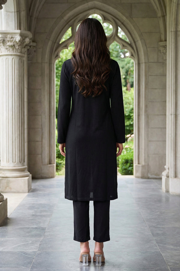Black Embroidered Acrylic Straight Winter Kurta