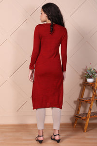 Red Embroidered Paisley Zari Work Straight Acrylic Kurta