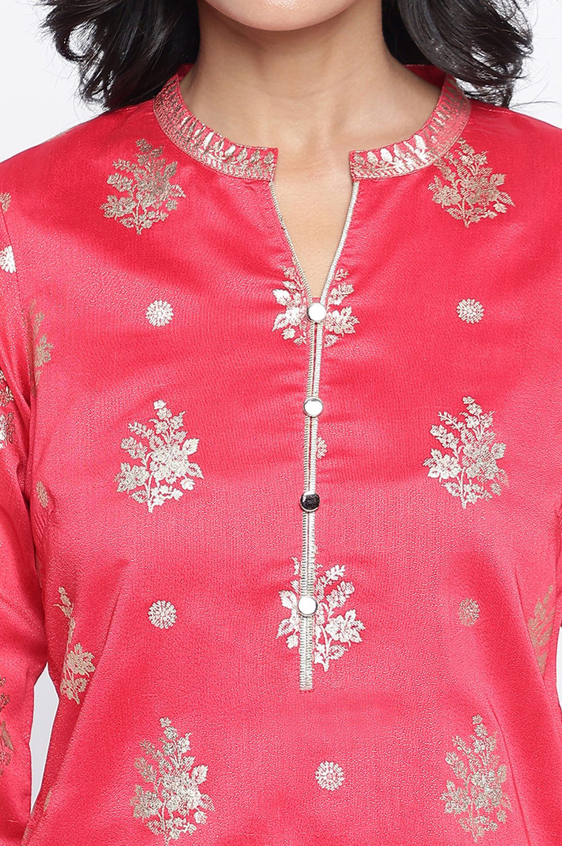 Rich Red Ethnic Motifs Printed Straight Tissue Kurta