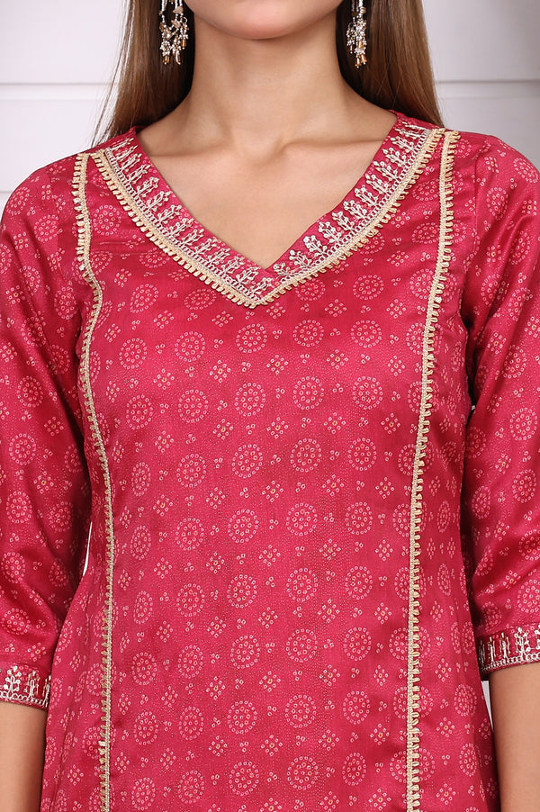 Pink Abstract Printed Lace Straight Kurta