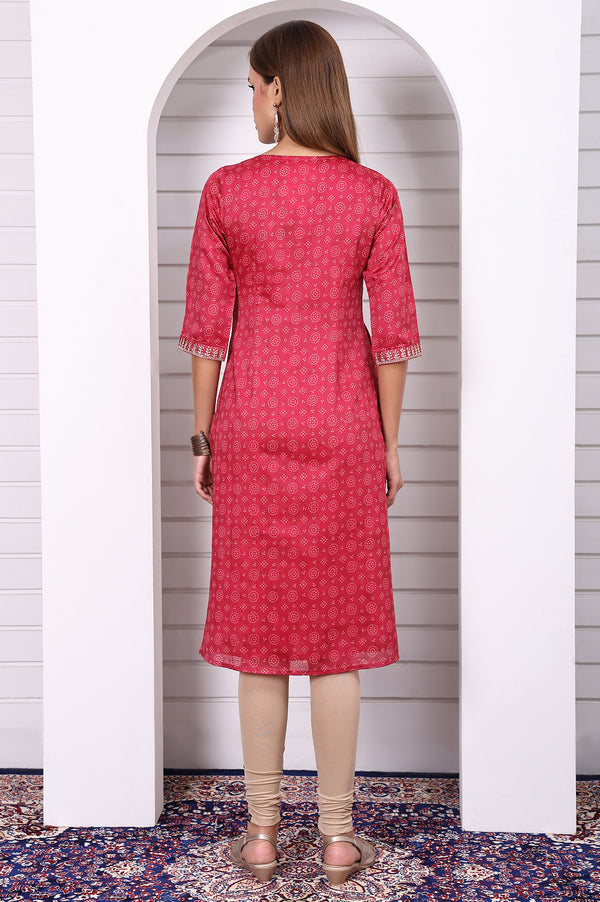 Pink Abstract Printed Lace Straight Kurta