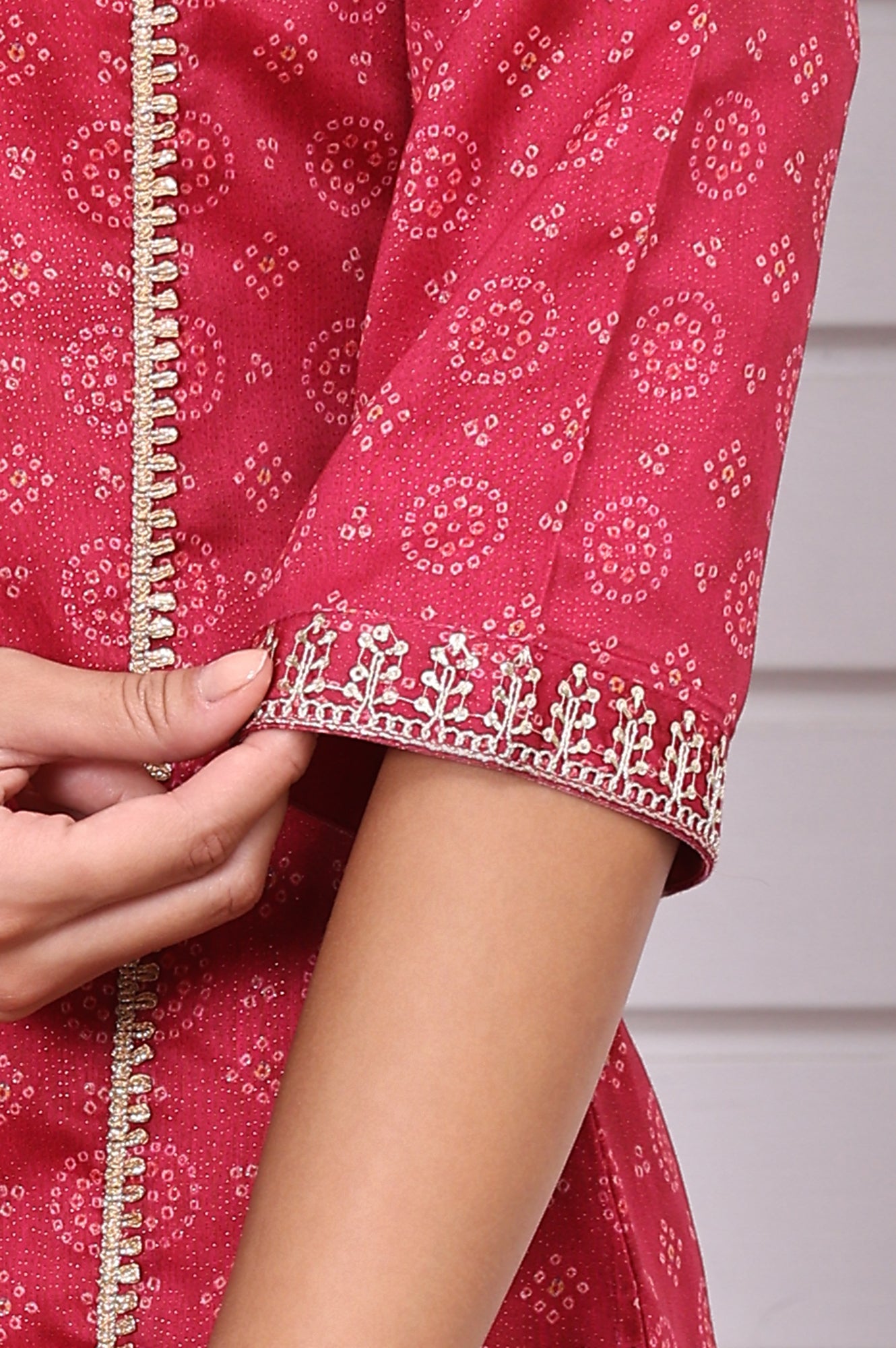Pink Abstract Printed Lace Straight Kurta