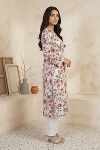 Off-White Floral Printed Straight Kurta