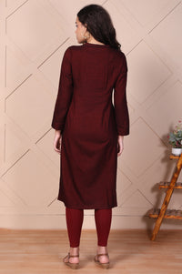 Maroon Solid Button Straight Cotton Kurta
