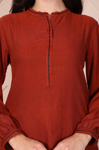 Red Solid Curved Straight Kurta