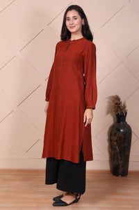 Red Solid Curved Straight Kurta