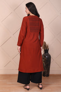 Red Solid Curved Straight Kurta