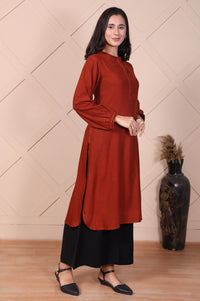 Red Solid Curved Straight Kurta