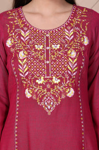 Pink Embroidered Flared A-line Kurta
