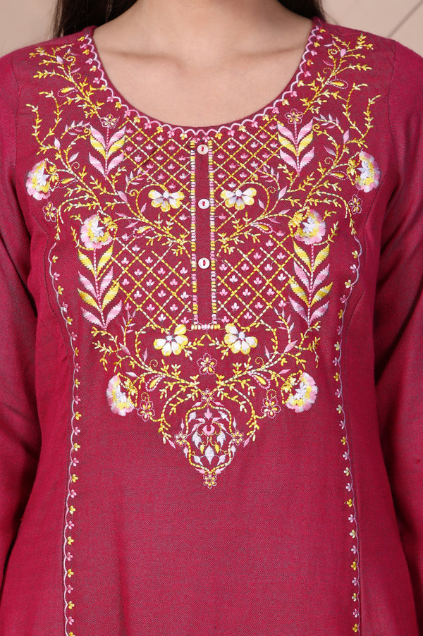 Pink Embroidered Flared A-line Kurta