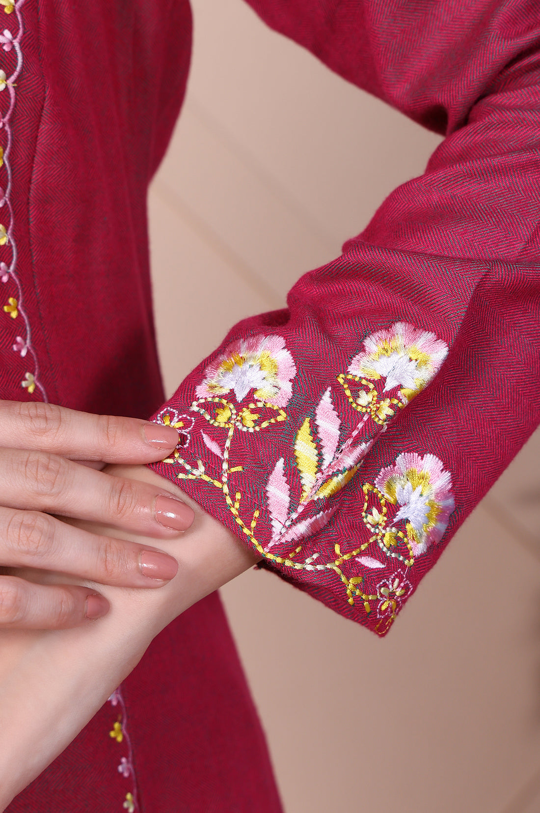 Pink Embroidered Flared A-line Kurta