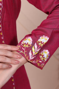 Pink Embroidered Flared A-line Kurta