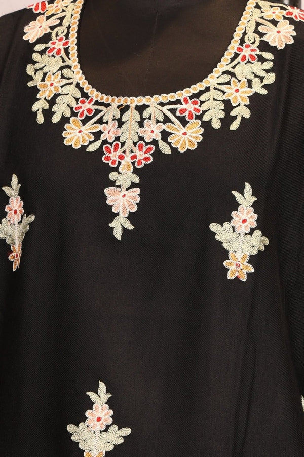 Black Thread Embroidered Acrylic Blend Straight Kurta