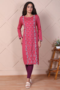 Pink Floral Printed Straight Acrylic Kurta