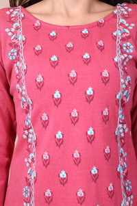 Pink Floral Printed Straight Acrylic Kurta
