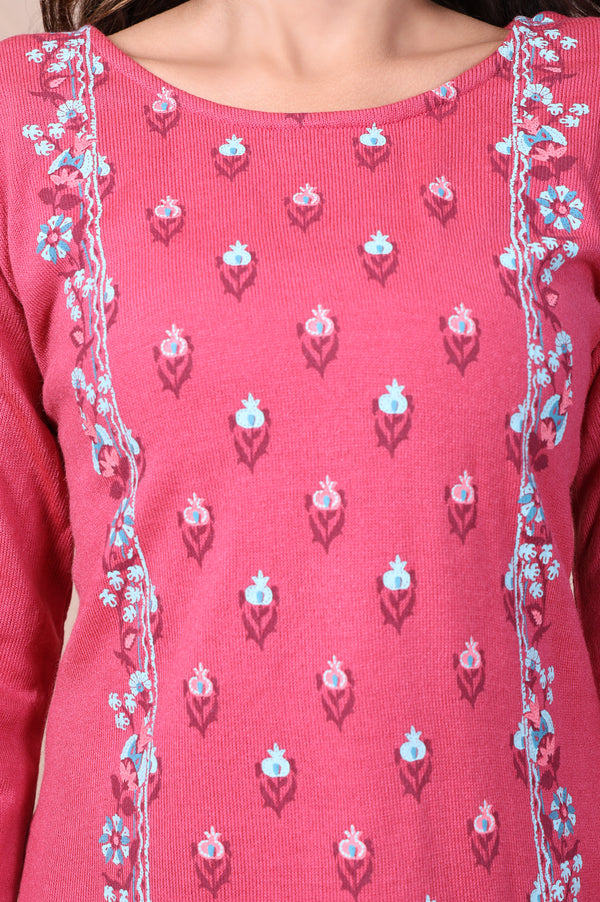 Pink Floral Printed Straight Acrylic Kurta