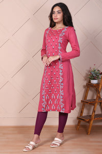 Pink Floral Printed Straight Acrylic Kurta