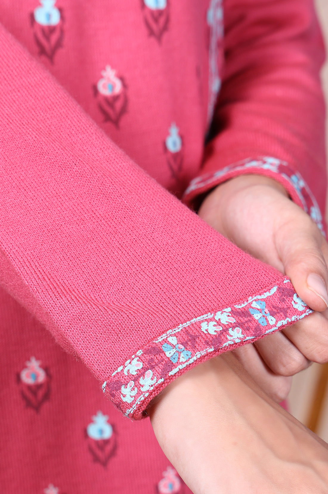 Pink Floral Printed Straight Acrylic Kurta