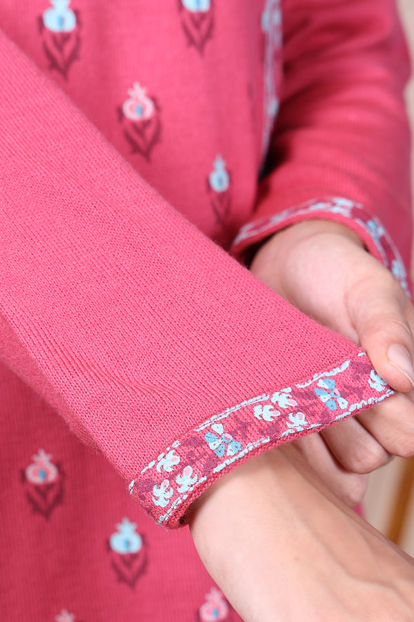 Pink Floral Printed Straight Acrylic Kurta