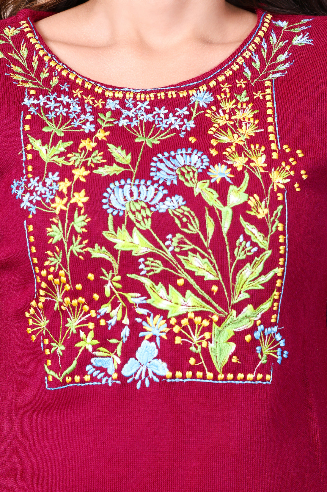Maroon Embroidery Floral Straight Acrylic Kurta
