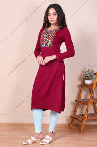 Maroon Embroidery Floral Straight Acrylic Kurta