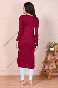 Maroon Embroidery Floral Straight Acrylic Kurta