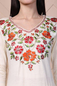 Off-White Embroidered Straight Acrylic Kurta