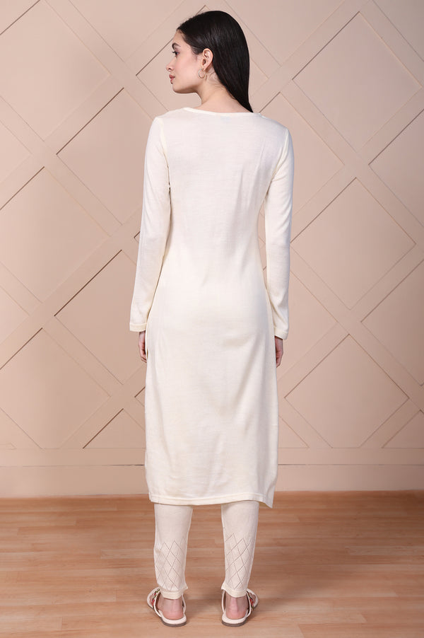Off-White Embroidered Straight Acrylic Kurta
