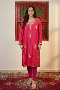Magenta Embroidered Zari Work Acrylic Blend Straight Kurta