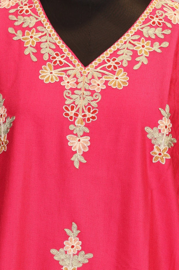 Magenta Embroidered Zari Work Acrylic Blend Straight Kurta
