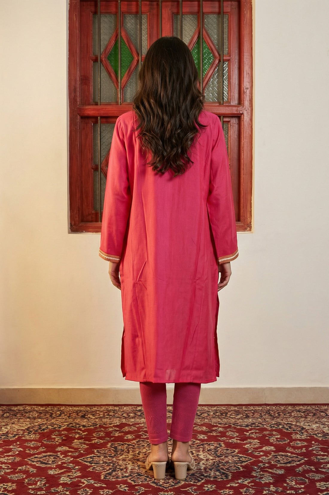 Magenta Embroidered Zari Work Acrylic Blend Straight Kurta