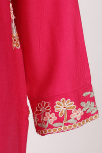 Fuchsia Embroidered Acrylic Straight Winter Kurta