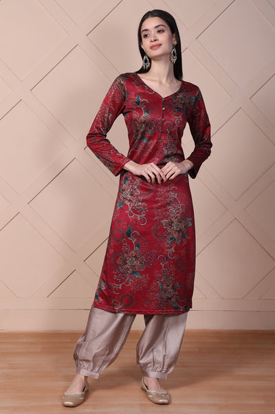 Red Straight Jacquard Kurta