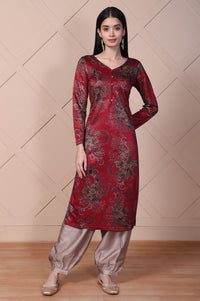 Red Straight Jacquard Kurta