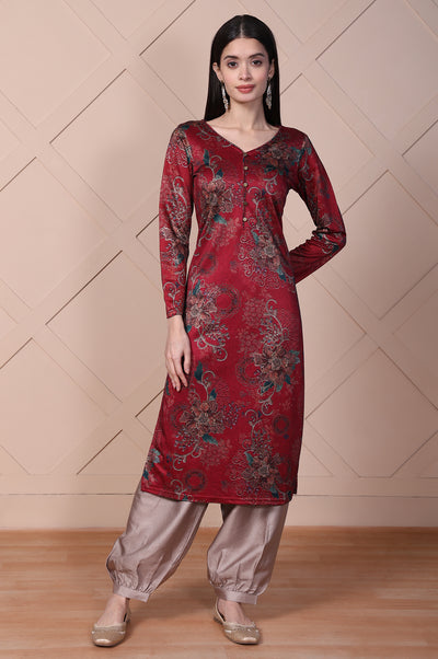 Red Straight Jacquard Kurta