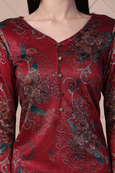 Red Straight Jacquard Kurta