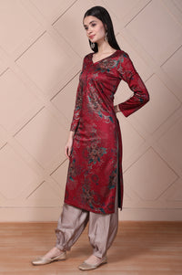 Red Straight Jacquard Kurta